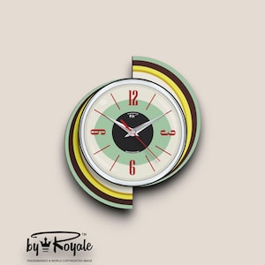 Mid Century Modern 1950s Atomic Wall Clock for Vintage Home Office Decor Retro Space Age in Royalexe Laminate - The Meteor Eye in Mint Green