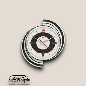 Mid-Century Modern Atomic Wall Clock: Royalexe Laminate, Jet Black Meteor Eye