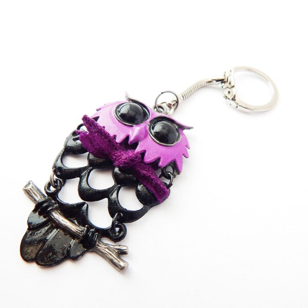 Owl Keychains Owl Car Accessory Animal keychains Purple Black Cute Key chains key rings key holder gift for her handmade cool keychains