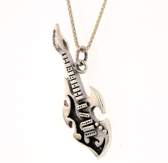 Electric Guitar Pendant Necklace Sterling Silver 925 Image 0