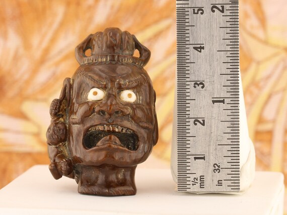 Antique Japanese Netsuke Japanese Monster Demon Face. Horror