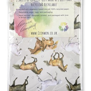 Horse art quality recycled and recyclable gift wrapping set In cornstarch packaging