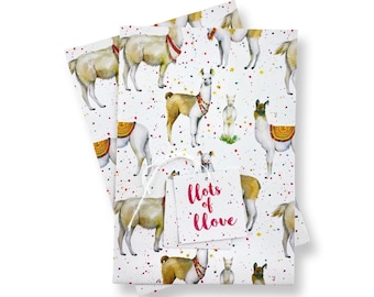 Llamas  gift wrapping, 2 sheets and 2 tags