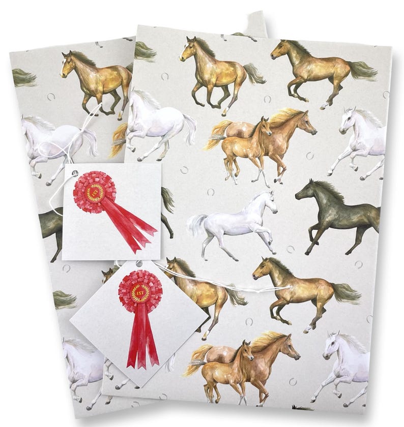 Horse art quality recycled and recyclable gift wrapping set