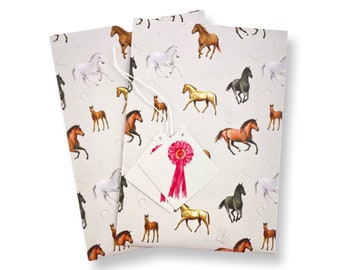 Horse Gift Wrapping Paper - recycled and recyclable pony gift wrap - horses and foals gift wrapping - equestrian present - 2 sheets,  2 tags