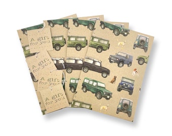 4 x 4  - off roader - farm - SUV  gift wrapping, 4 sheets with 4 matching gift tags