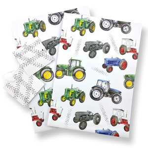 Modern & Vintage Tractor Recycled + Recyclable Gift Wrapping Paper - birthday gift wrap - kids birthday - Father’s Day - 2 sheets - 2 tags