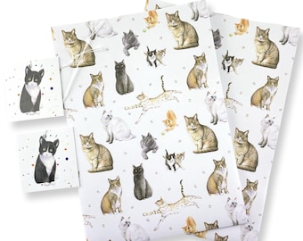 Cats and Kittens Recycled and Recyclable  Gift Wrapping Paper - cute kitten wrapping - cat birthday gift wrap - 2 sheets and 2 strung tags