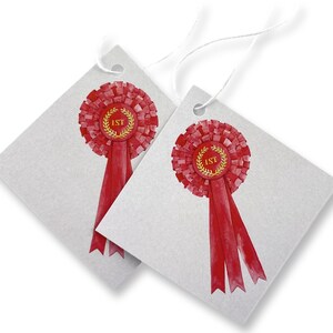 Horse competition rosette art gift tags from recycled and recyclable gift wrapping set