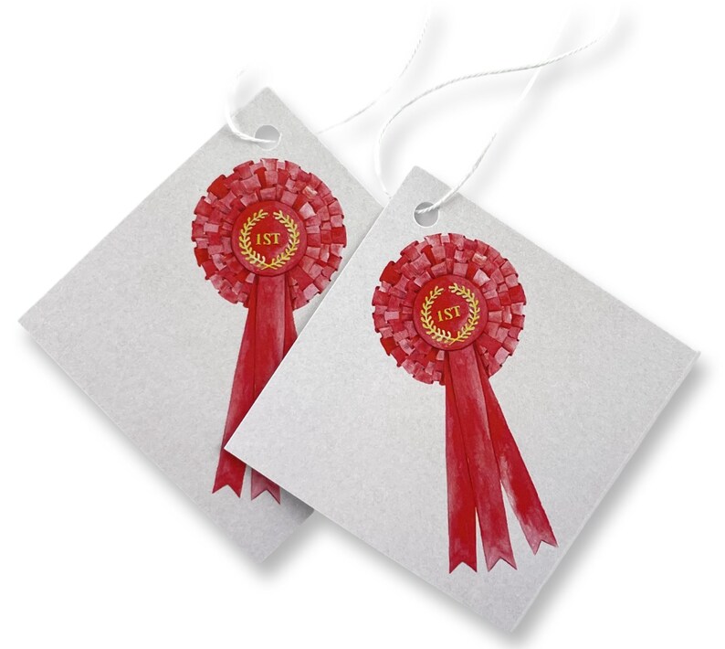 Horse competition rosette art gift tags from recycled and recyclable gift wrapping set