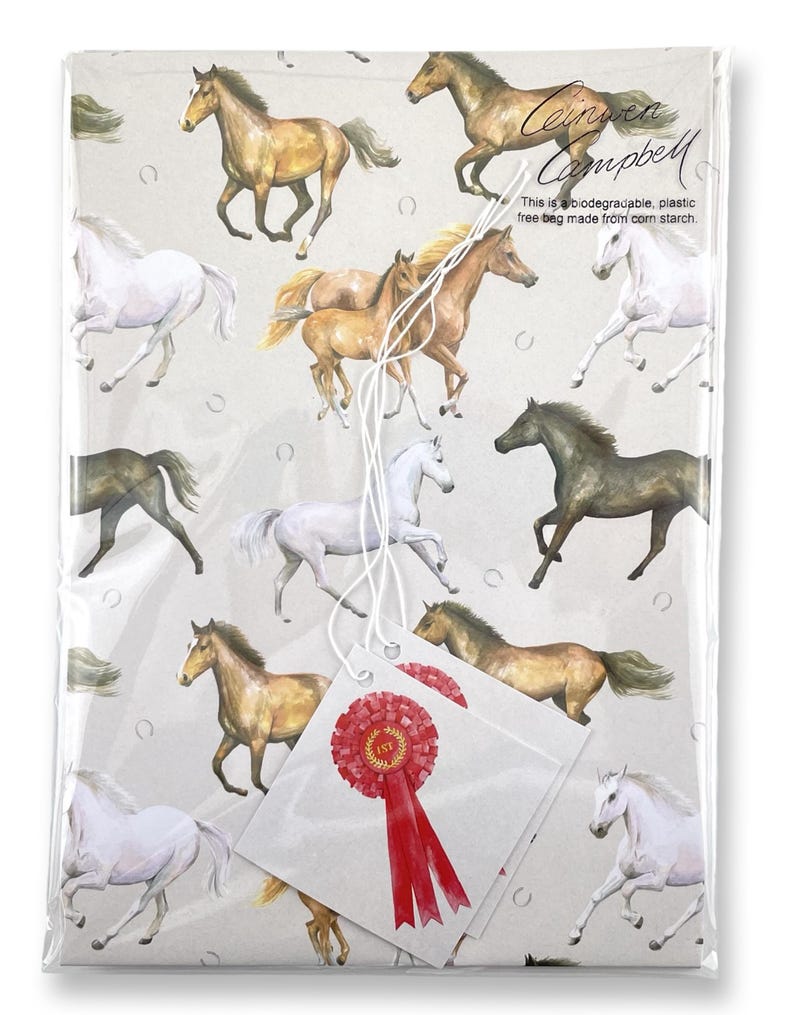 Horse art quality recycled and recyclable gift wrapping set