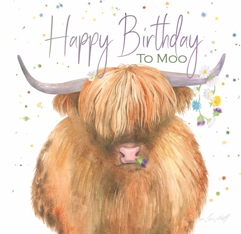Highland Cow Pun Birthday Card Happy Birthday to Moo Heiland Coo