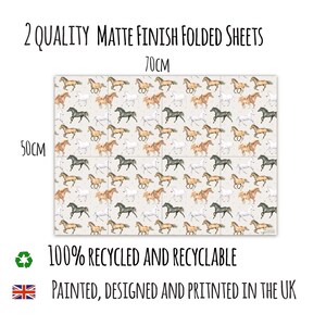 May include: Two folded sheets with a matte finish, featuring a repeating pattern of horses in various colors. The sheets measure 20 inches by 28 inches. The text reads "100% Recycled and Recyclable" and "Painted, Designed and Printed in the UK."