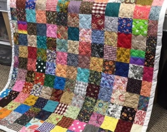Custom Scrappy Patchwork Quilt, Handmade 100% Cotton Bedding