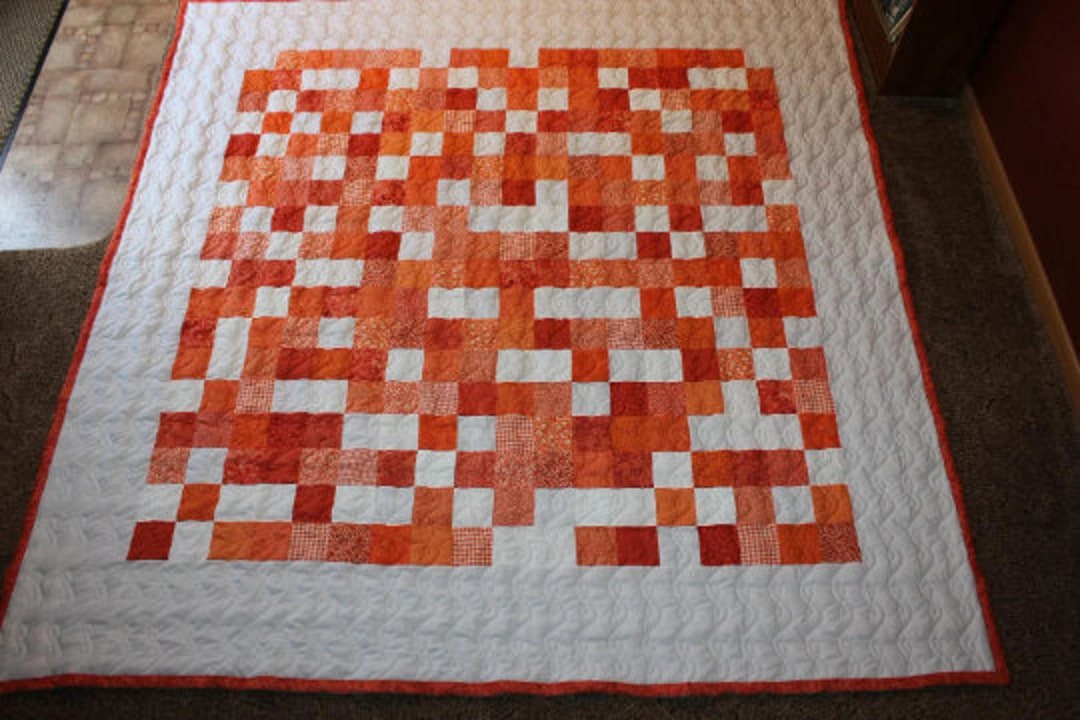 Custom Made Quilt, Orange Quilts, Made in Queen Size or King Size
