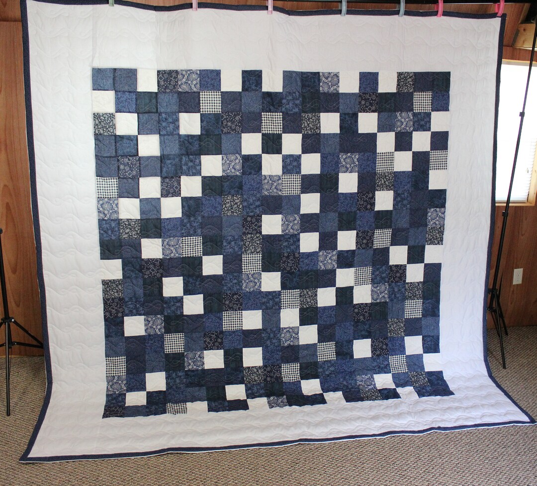 Custom Made Quilt, Navy Blue Quilts, Made in Queen Size or King Size, Handmade Quilts, Navy