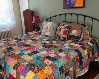 Queen Size Scrappy Patchwork Quilt: Custom Made