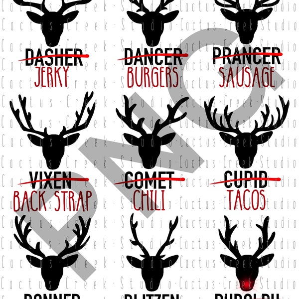 PNG Santa’s Reindeer Cuts De Viande | Fichier PNG | | de téléchargement numérique Sublimation | | Noël | aux cerfs Chasse | Drôle | | adultes Humour