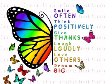 Inspirational Rainbow Butterfly | PNG File | Digital Download | Sublimation | Butterflies | Colorful | Bright