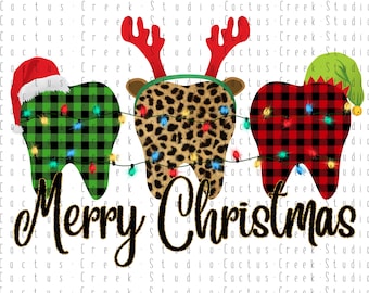 Merry Christmas Teeth | PNG File | Digital Download | Sublimation | Dental | Lights | Buffalo Plaid | Animal Print | Santa | Hat