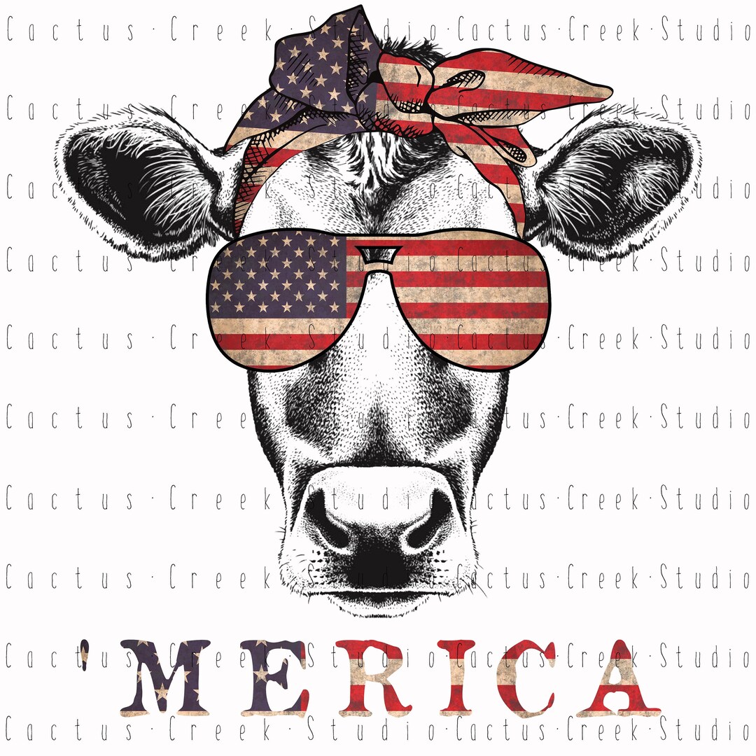 Merica Cow Wearing Sunglasses and Bandada PNG File Digital Download ...