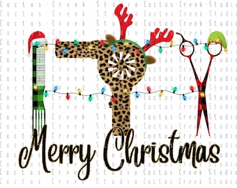 Merry Christmas Hairdresser | PNG File | Digital Download | Sublimation | Comb | Hair Dryer | Scissors | Lights | Buffalo Plaid