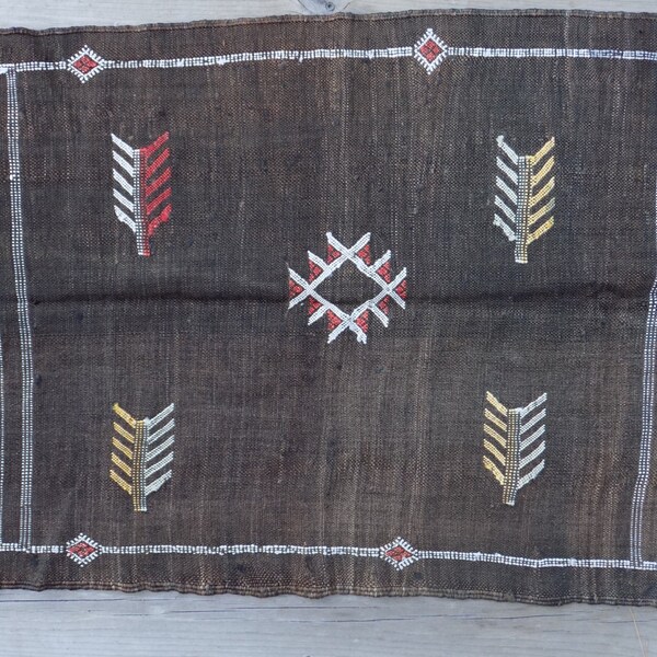 RESERVED for Courtney Vintage Moroccan Cactus Silk Tribal Rug or Wall Hanging Dark Brown