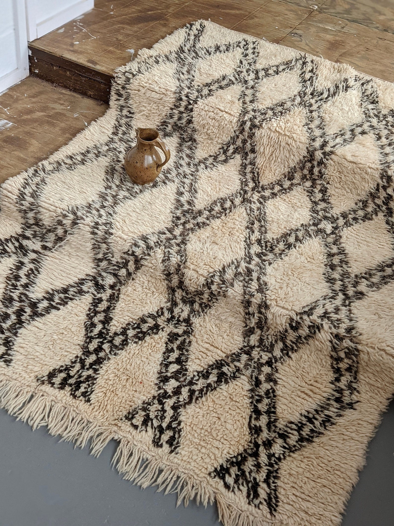 4.25' X 6.4' Vintage Moroccan Beni Ourain Wool Rug Neutral Tones All ...