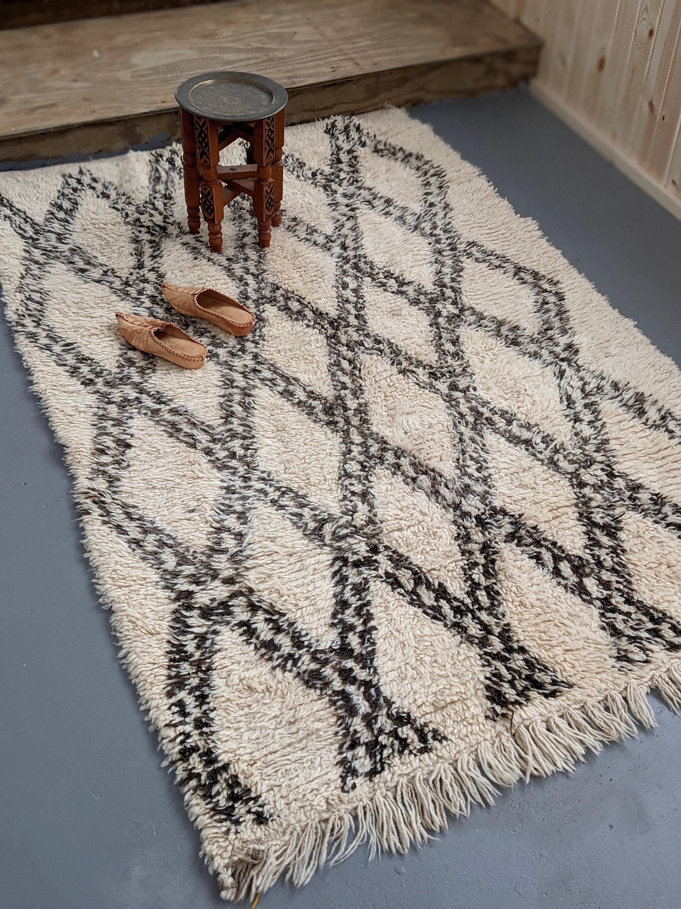 4.25' X 6.4' Vintage Moroccan Beni Ourain Wool Rug Neutral Tones All ...