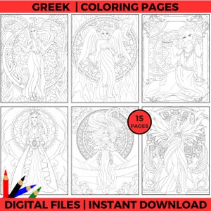 Greek Goddess Coloring Pages, Mythology-Inspired Printable Coloring Sheets for Adults and Kids, Instant Download PDF