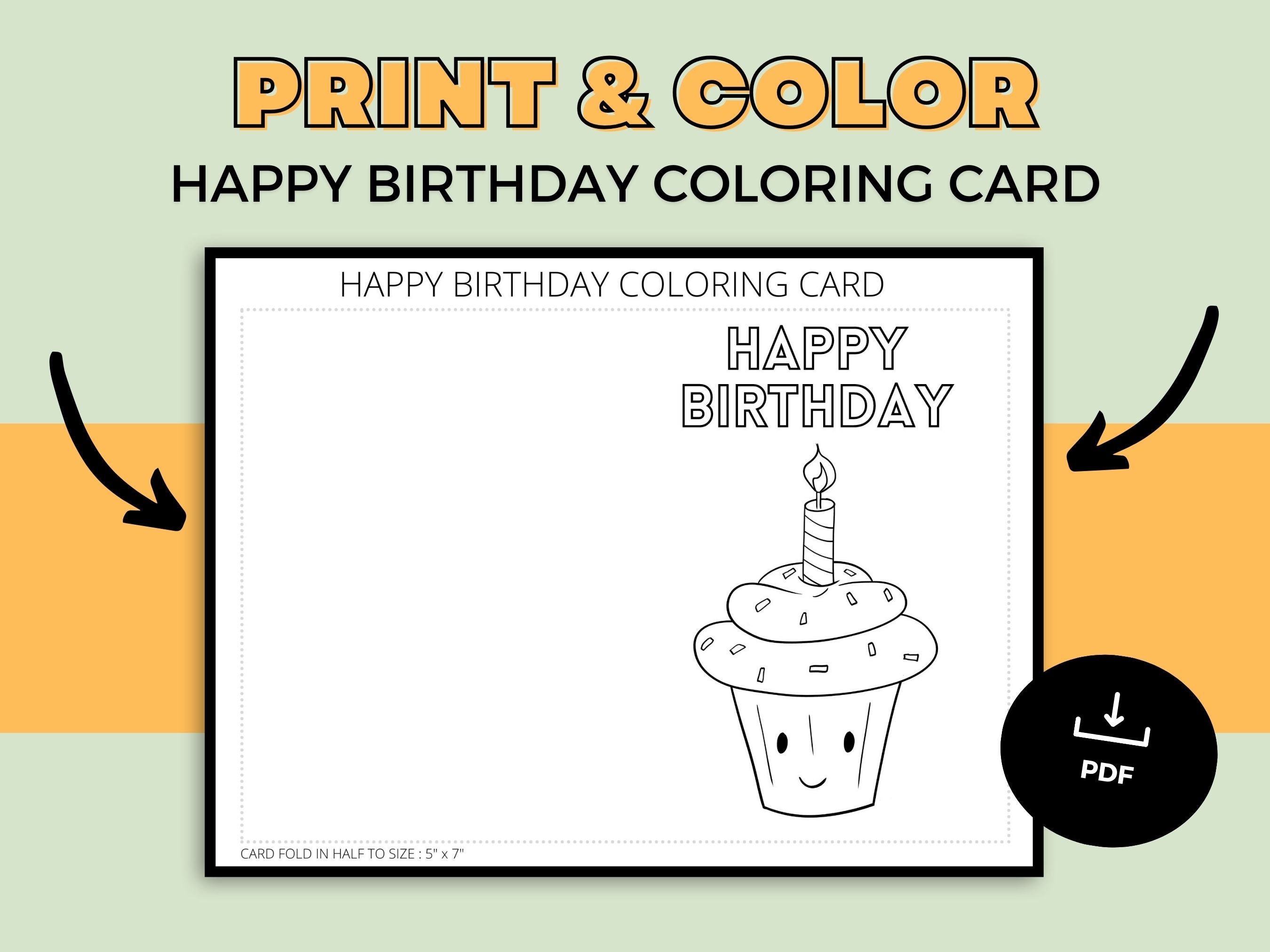 HAPPY BIRTHDAY Printable Coloring Card, Birthday Card, Printable Happy