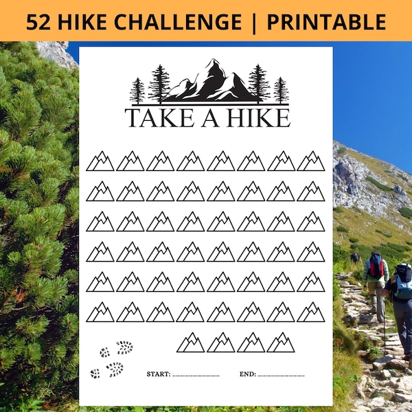 52 HIKE challenge | Hiking challenge | Hiking Tracker | Instant Digital Download