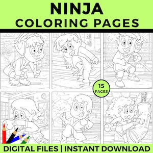 Ninja Kids Coloring Pages, Printable Ninja Activity for Kids, Fun PDF Coloring Pages | Boys and Girls Ninja Theme, Instant Download