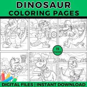 Dibujos para colorear de dinosaurios, descarga instantánea, hojas de actividades imprimibles, divertidas páginas para colorear de dinosaurios en PDF