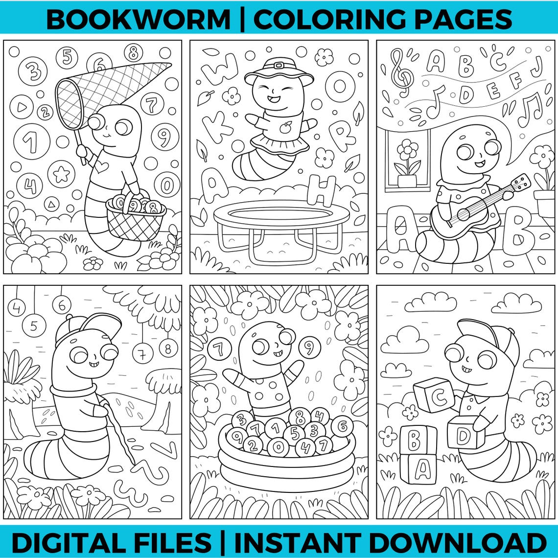 Bookworm Alphabet Coloring Page | Educational Printable for Kids | Fun ...