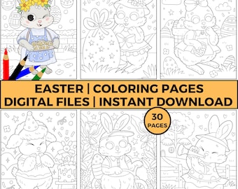 Easter Bunny Coloring Pages, Fun Spring Activity (Digital Download)