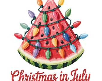 Christmas in July PNG, Watermelon Slice with Christmas Lights, Funny Summer Holiday Sublimation Design, Retro Clipart Digital Download