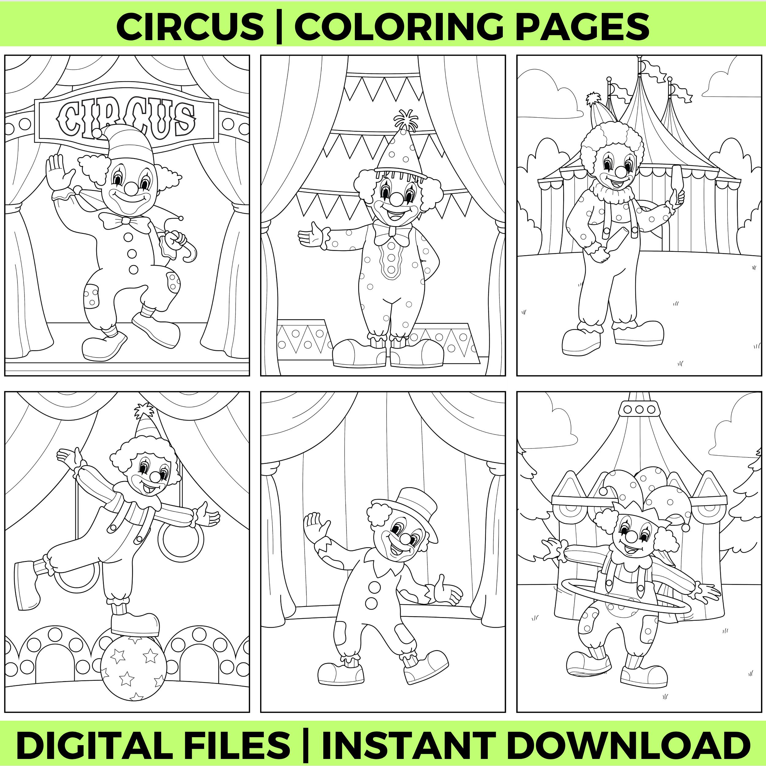 CIRCUS Coloring Pages, Printable Carnival Coloring Sheets for Kids, Fun ...