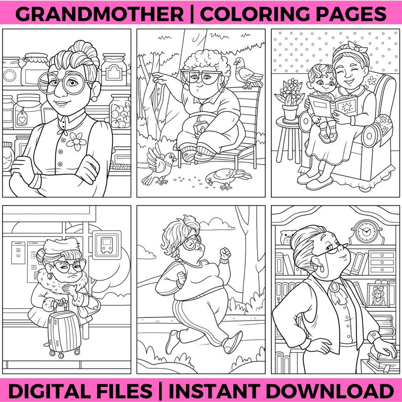 Grandma Coloring Page Printable – Grandmother Gift Coloring Sheet ...
