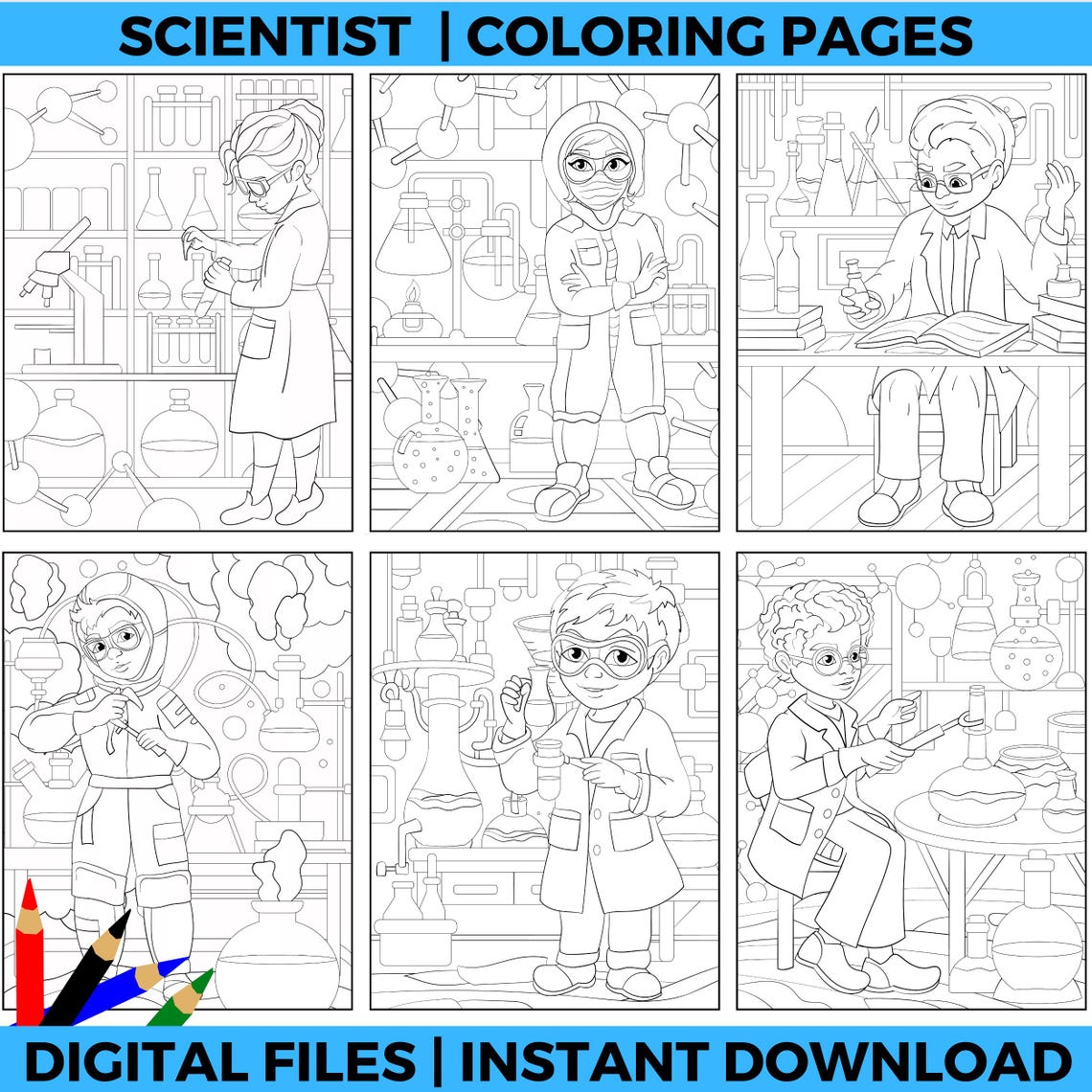 Scientist Coloring Pages, STEM Coloring Sheets for Kids | Women in ...
