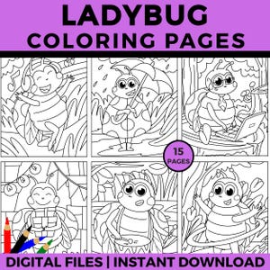 Adorable Ladybug Coloring Pages for Kids, Printable Bug Coloring Sheets, Cute Insect Activity for Spring and Summer Fun