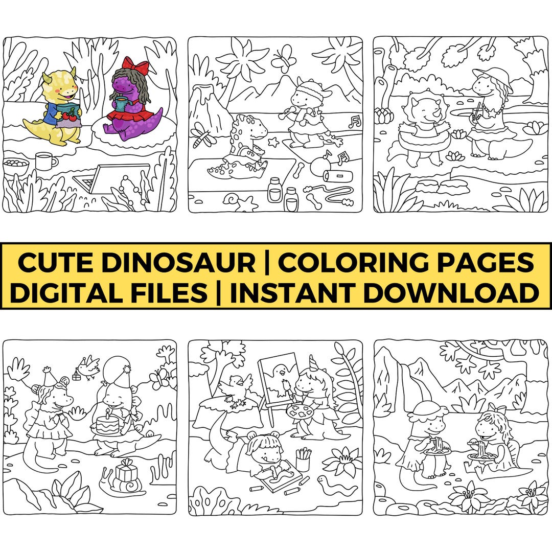 Cozy Dinosaur Coloring Page – Fun Printable for Kids and Adults - Etsy