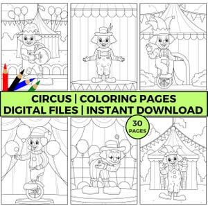 CIRCUS Coloring Pages, Printable Carnival Coloring Sheets for Kids, Fun Clown and Big Top Activity, Digital Download for Learning and Play