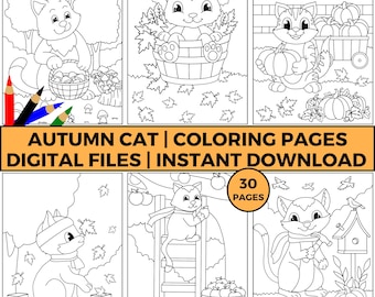 Autumn Cats Coloring Pages | Cute Fall Cat Coloring Sheets | Cozy Autumn Animal Coloring | Printable Cat Coloring for Kids & Adults