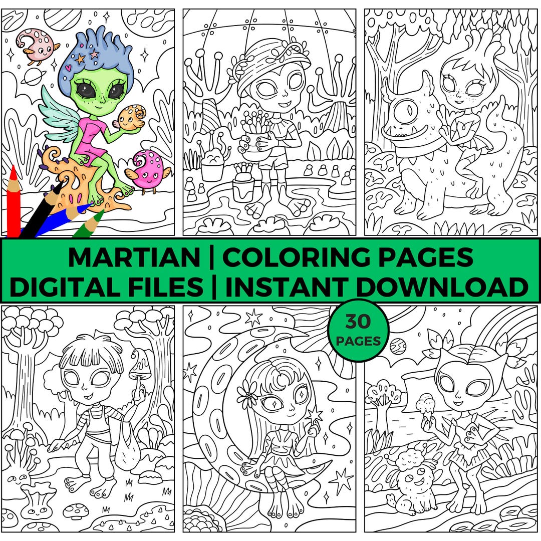 Martian Coloring Pages for Kids, Fun Outer Space Adventures With Cute ...