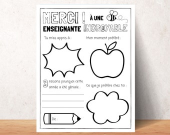 MERCI à une ENSEIGNANTE INCROYABLE | Téléchargement instantané | Cadeau de remerciement fin d'année | Cadeau professeur