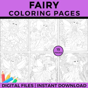 Whimsical Flower Fairy Coloring Pages, Printable Fairy Garden Coloring Book for Kids and Adults,  Magical Fantasy Art for Relaxation
