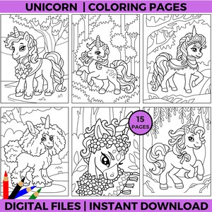 Forest Unicorn Coloring Pages | Whimsical Woodland Unicorn Printables for Kids | Magical Fantasy PDF | Instant Digital Download