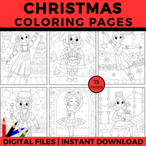 Nutcracker & Ballerina Christmas Coloring Pages, Printable Holiday Activity for Kids, Christmas Ballet Coloring Book, Instant Download