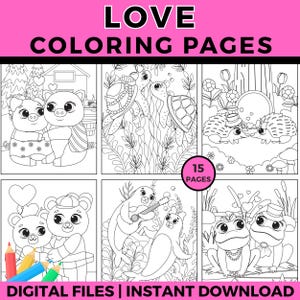 VALENTINE CUTE ANIMALS Coloring Pages, Instant Download, Valentine Coloring Pages, Fun Class Activity, School Coloring
